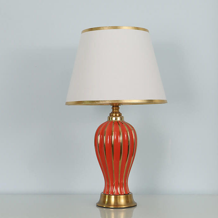 European Luxury Fabric Dome Oval Ceramic Base 1-Light Table Lamp