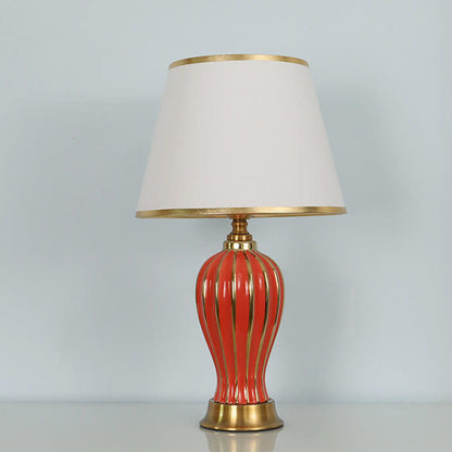 European Luxury Fabric Dome Oval Ceramic Base 1-Light Table Lamp