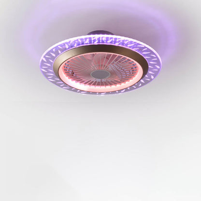 مروحة سقف دائرية حديثة من الأكريليك RGB LED مثبتة بشكل نصف مسطح 