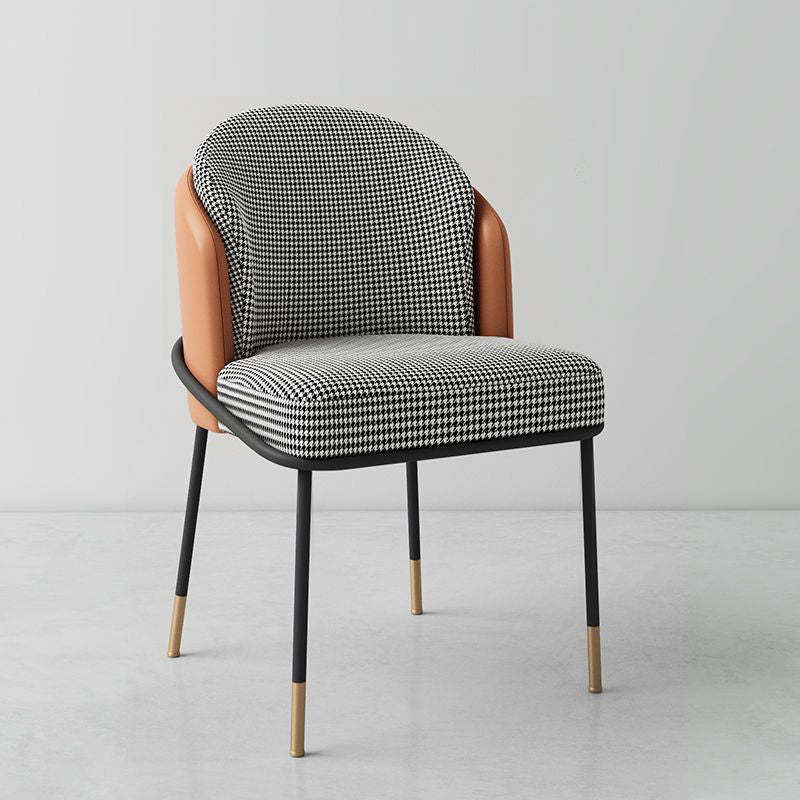 Modern Luxury Square Upholstered Curved Backrest Genuine Leather Fabric Iron Dining Chair For Dining Room