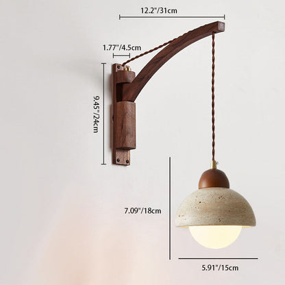 Japanese Wabi-Sabi Solid Wood Glass Horn 1-Light Wall Sconce Lamp