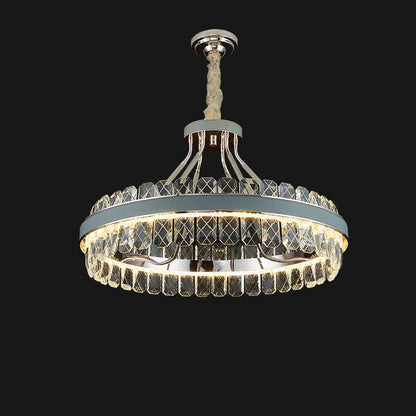 Modern Luxury Crystal Round Leather Crystal LED Chandelier For Bedroom