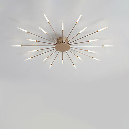 Modern Minimalist Round Radiant Iron Acrylic LED Semi-Flush Mount Ceiling Light For Living Room
