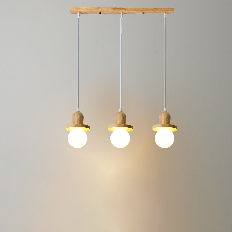 Traditional Japanese Wooden Linear Frame Globe Glass Shade 1/3/5-Light Island Light Chandelier For Living Room
