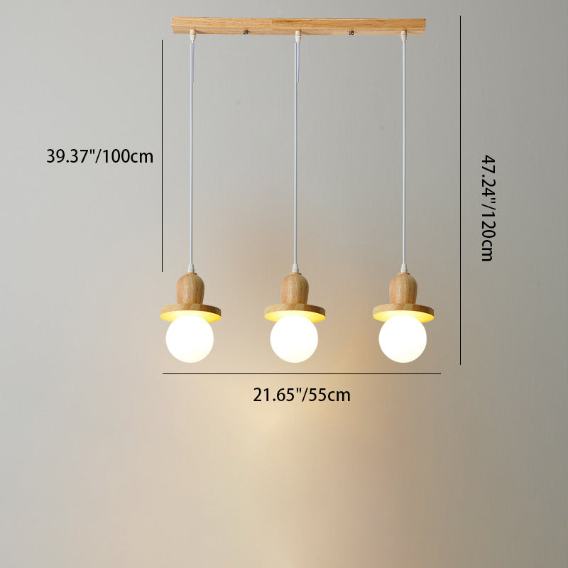 Traditional Japanese Wooden Linear Frame Globe Glass Shade 1/3/5-Light Island Light Chandelier For Living Room