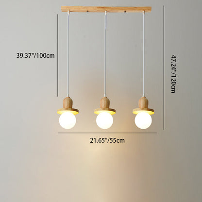 Traditional Japanese Wooden Linear Frame Globe Glass Shade 1/3/5-Light Island Light Chandelier For Living Room