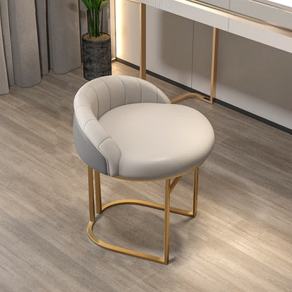 Contemporary Nordic Round Iron Faux Leather Vanity Stool Backrest Armless For Bedroom