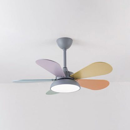 Simple Colorful Round Fan Leaf Kids Downrods Ceiling Fan Light
