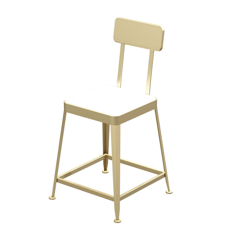 Modern Minimalist Square PU Leather Upholstered Iron Frame Bar Stool Backrest Footrest For Dining Room