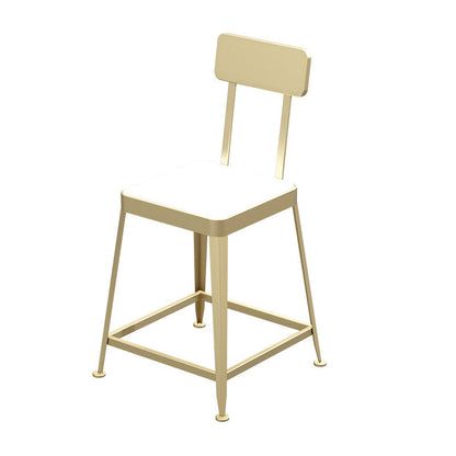 Modern Minimalist Square PU Leather Upholstered Iron Frame Bar Stool Backrest Footrest For Dining Room