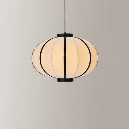 Traditional Chinese Fabric Lantern Iron Frame 1-Light Pendant Light For Living Room