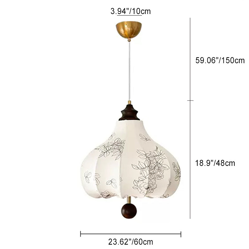 Traditional Vintage Chestnut Shaped Walnut Fabric Iron 1-Light Pendant Light For Bedroom