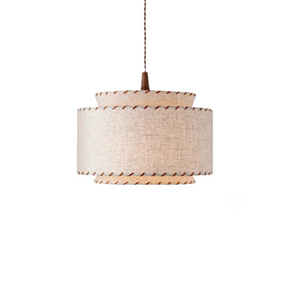 Contemporary Boho Double Cylinder Fabric Shade 1-Light Pendant Light For Living Room