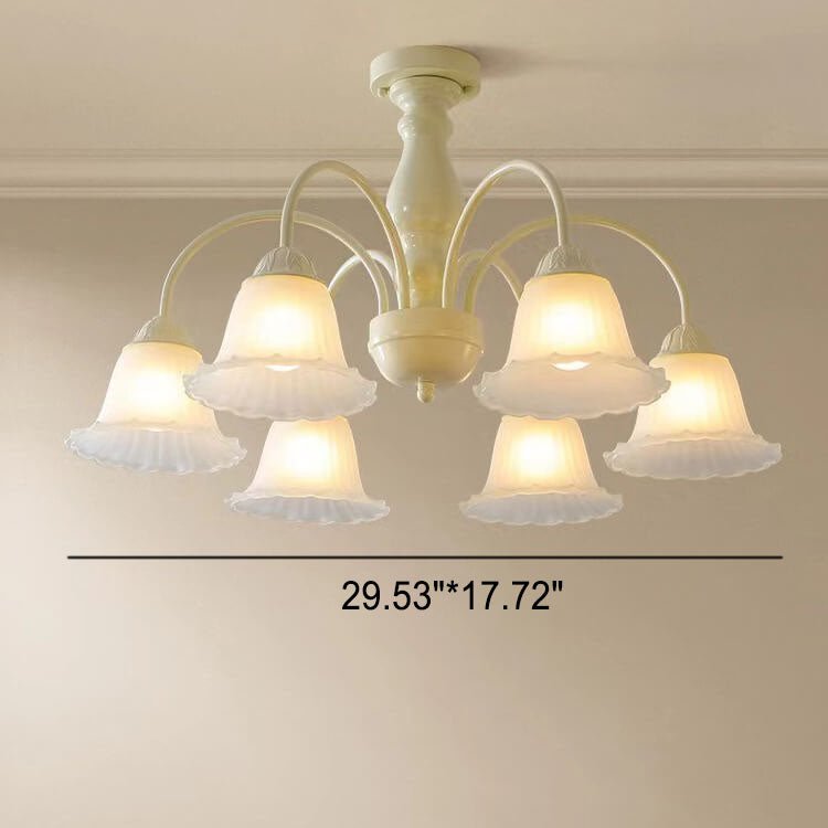 French Cream Glass Flower Shade 3/5/6/8 Light Semi- Flush Mount Ceiling Light