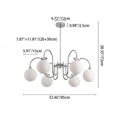 Contemporary Scandinavian Orb Bow Curved Rod Iron Glass 3/5/6 Light Chandelier For Living Room