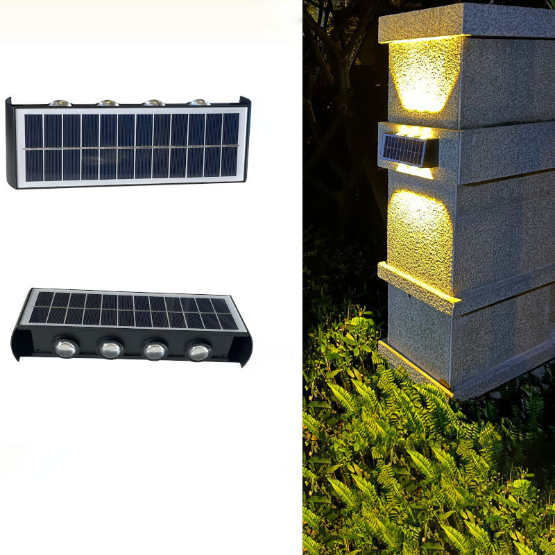 مصباح حائط LED مستطيل الشكل مقاوم للماء يعمل بالطاقة الشمسية بتصميم عصري بسيط مصنوع من مادة ABS PMMA للفناء الخارجي