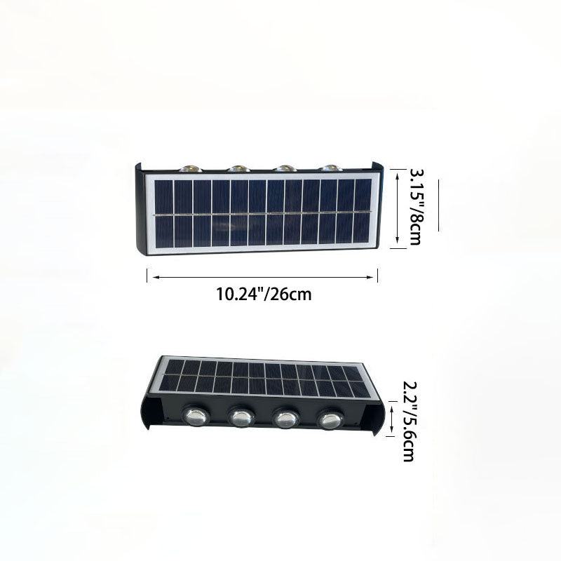 مصباح حائط LED مستطيل الشكل مقاوم للماء يعمل بالطاقة الشمسية بتصميم عصري بسيط مصنوع من مادة ABS PMMA للفناء الخارجي
