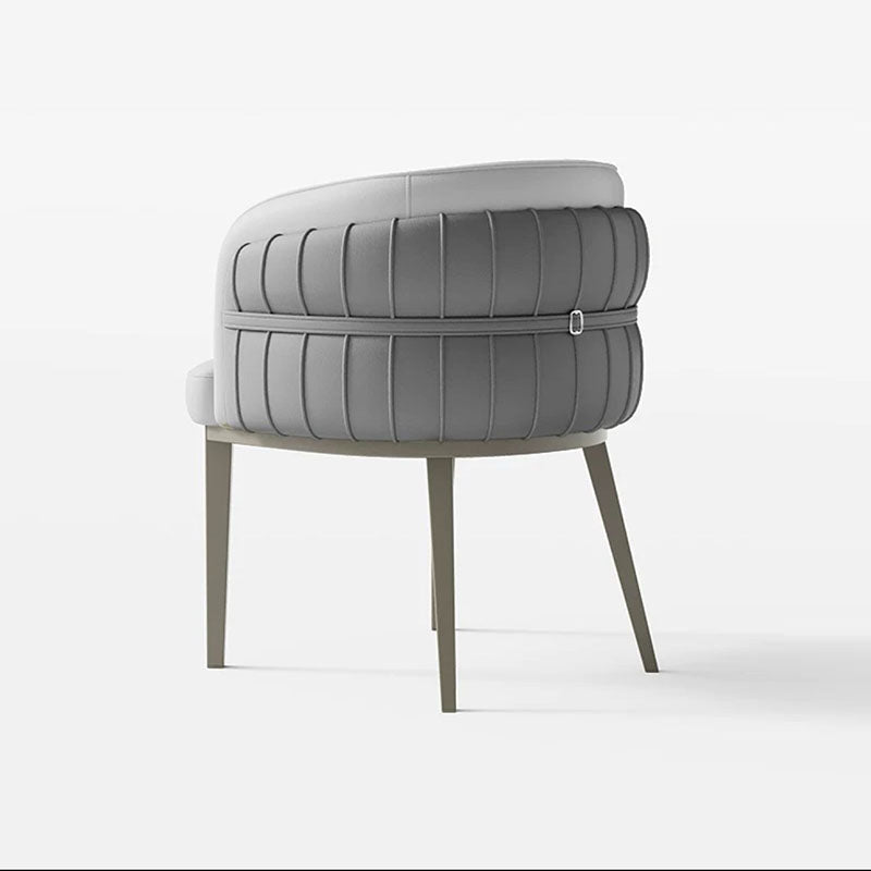 Modern Luxury Round Upholstered Faux Leather Carbon Steel Dining Chair Curved Backrest For Dining Room