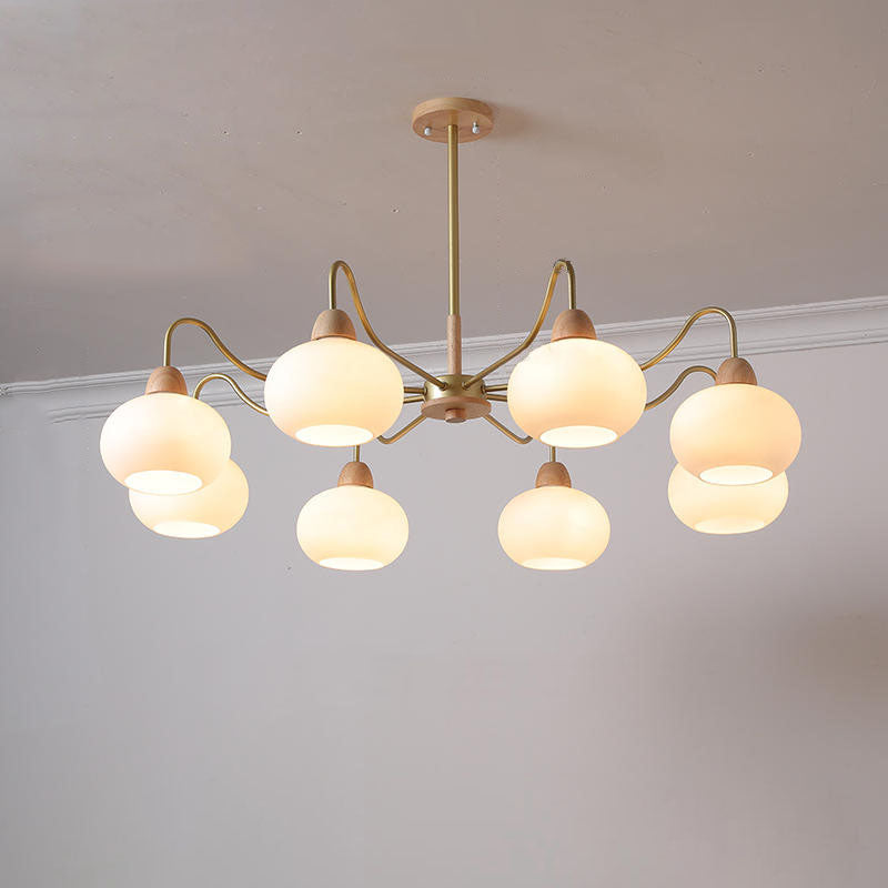 Nordic Japanese Glass Round Wood 3/6/8 Light Chandelier