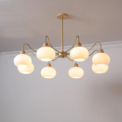 Nordic Japanese Glass Round Wood 3/6/8 Light Chandelier