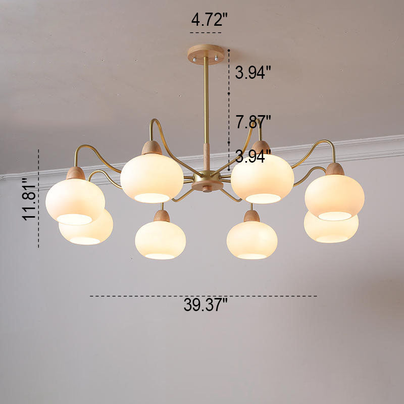Nordic Japanese Glass Round Wood 3/6/8 Light Chandelier