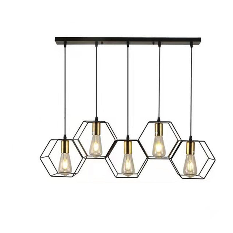 Industrial Vintage Geometric Frame Iron 3/5 Light Island Light Chandelier