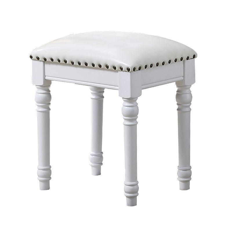 Contemporary Scandinavian Square Linen Faux Leather Solid Wood Vanity Stool Backless Armless For Bedroom
