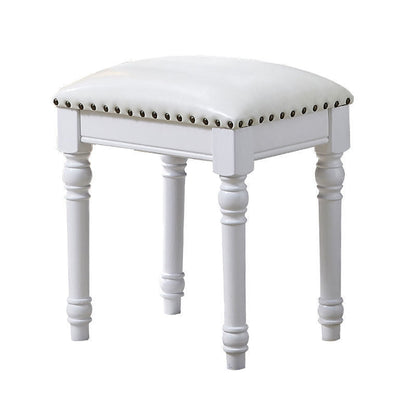 Contemporary Scandinavian Square Linen Faux Leather Solid Wood Vanity Stool Backless Armless For Bedroom