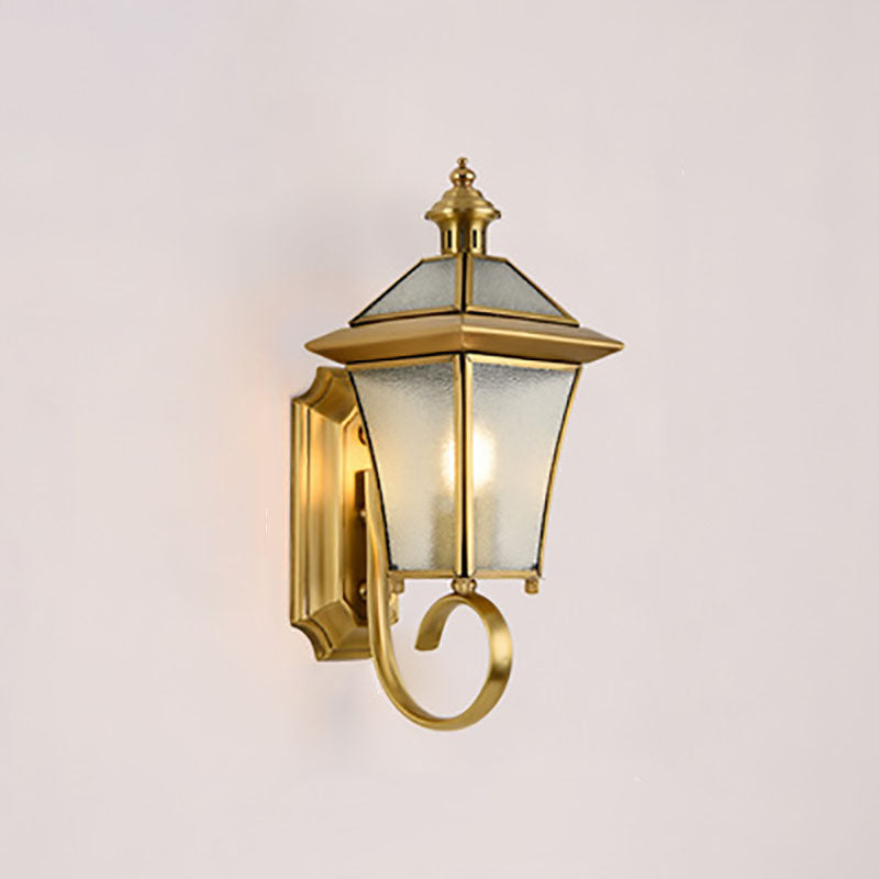 European Modern Luxury Quadrilateral Brass Glass Waterproof 1-Light Outdoor Wall Sconce Lamp
