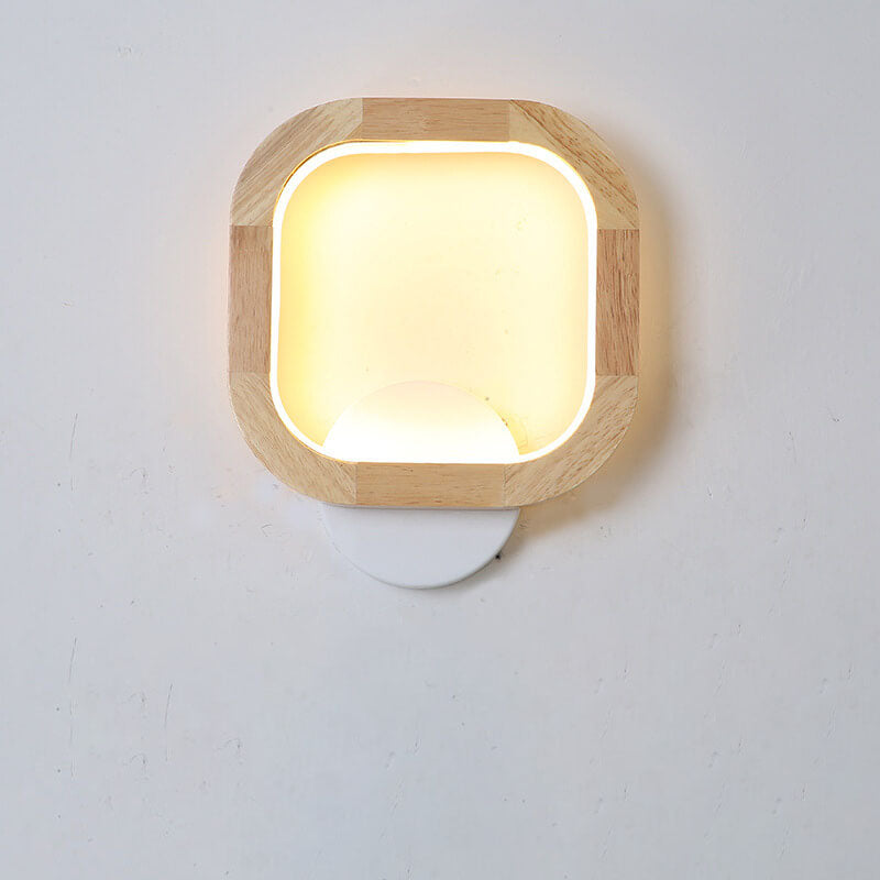 مصباح حائط LED بتصميم مربع دائري ياباني عصري مصنوع من خشب المطاط 