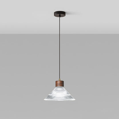 Traditional Chinese Iron Walnut Glass Conic Umbrella-Shaped 1-Light Pendant Light For Dining Room