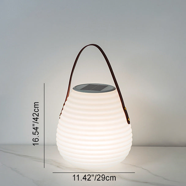 Modern Minimalist Solar Waterproof Leather PE Cylinder Striped Lantern Portable LED Landscape Lighting Outdoor Light For Outdoor Patio