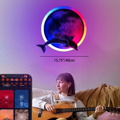 Modern Minimalist Iron Acrylic Round Moon Dolphins Astronauts LED Wall Sconce Lamp For Living Room