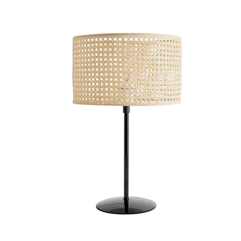 Traditional Rustic Rattan Weaving Cylinder 1-Light Table Lamp For Home Office