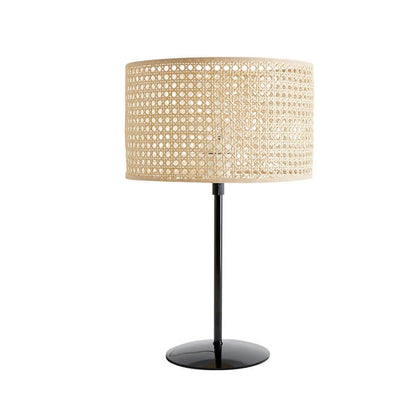 Traditional Rustic Rattan Weaving Cylinder 1-Light Table Lamp For Home Office