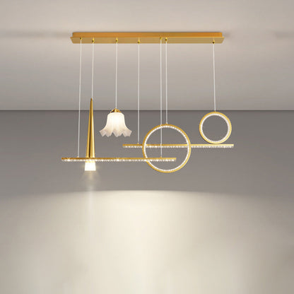 Contemporary Luxury Geometric Ring Glass Ball Shade LED Chandelier Island Light For Living Room