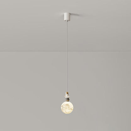 Modern Minimalist Astronaut Moon Iron Resin LED Pendant Light For Bedroom