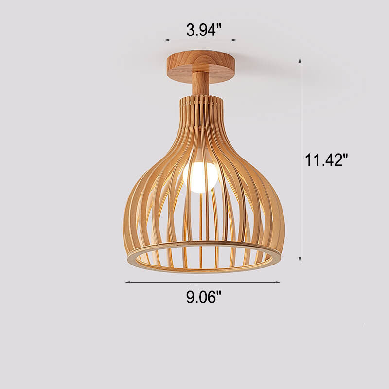 Nordic Wood Geometric Round 1-Light Semi-Flush Mount Ceiling Light