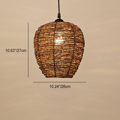 Retro Rattan Weaving Dome 1-Light Pendant Light