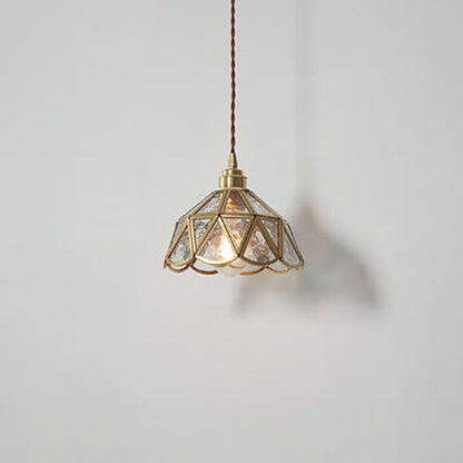 Japanese Vintage Cone Geometric Glass Copper 1-Light Pendant Light