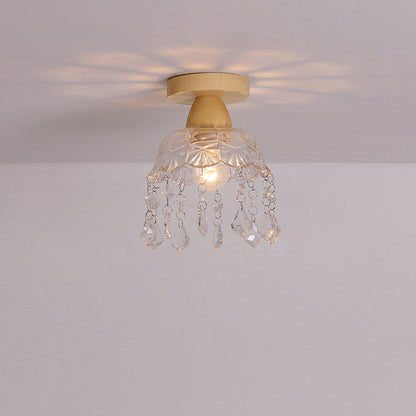 Japanese Minimalist Log Glass 1-Light Semi-Flush Mount Light