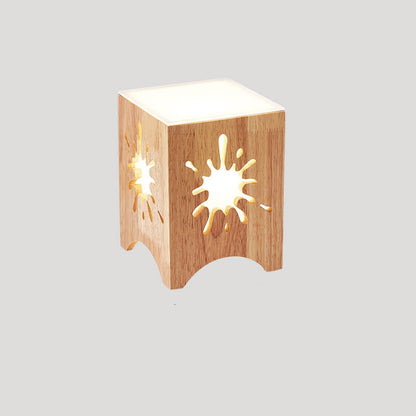 Japanese Harajuku Solid Wood Hollow Pattern Cube Acrylic 1-Light Table Lamp