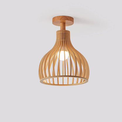 Nordic Wood Geometric Round 1-Light Semi-Flush Mount Ceiling Light