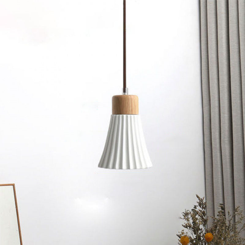Modern Nordic Ceramic Wood Circle Round 1-Light Pendant Light For Dining Room