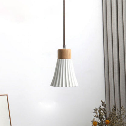 Modern Nordic Ceramic Wood Circle Round 1-Light Pendant Light For Dining Room