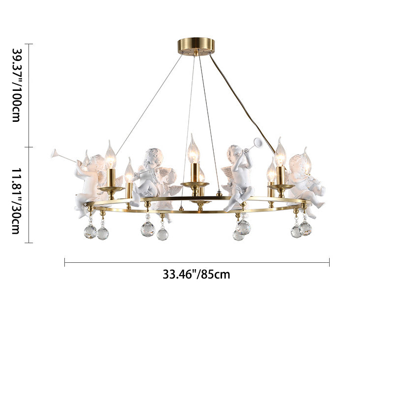 Traditional Vintage Angel Candle Crystal Round ABS Copper 3/6/8 Light Chandelier For Living Room