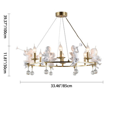 Traditional Vintage Angel Candle Crystal Round ABS Copper 3/6/8 Light Chandelier For Living Room