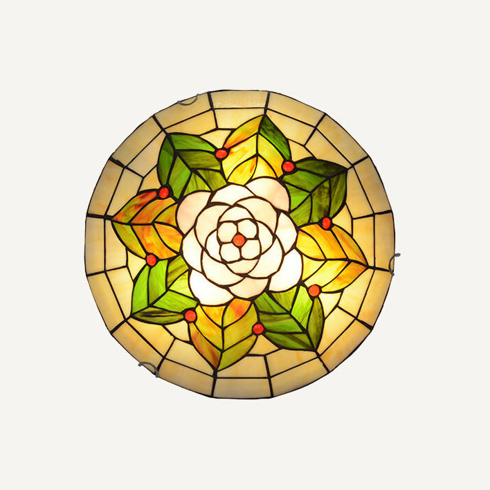 European Tiffany Stained Glass Round 2/3 Light Flush Mount Ceiling Light