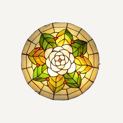 European Tiffany Stained Glass Round 2/3 Light Flush Mount Ceiling Light