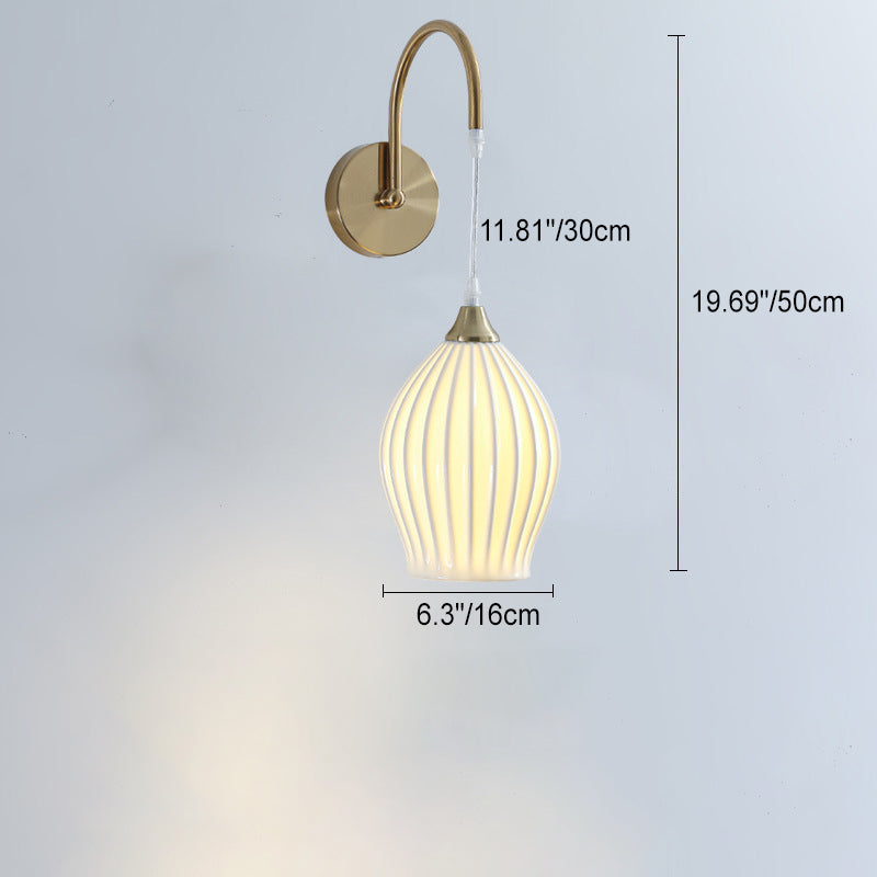 Traditional French Iron Ceramic Ball Ribbed Flower Bud 1-Light Wall Sconce Lamp For Bedside